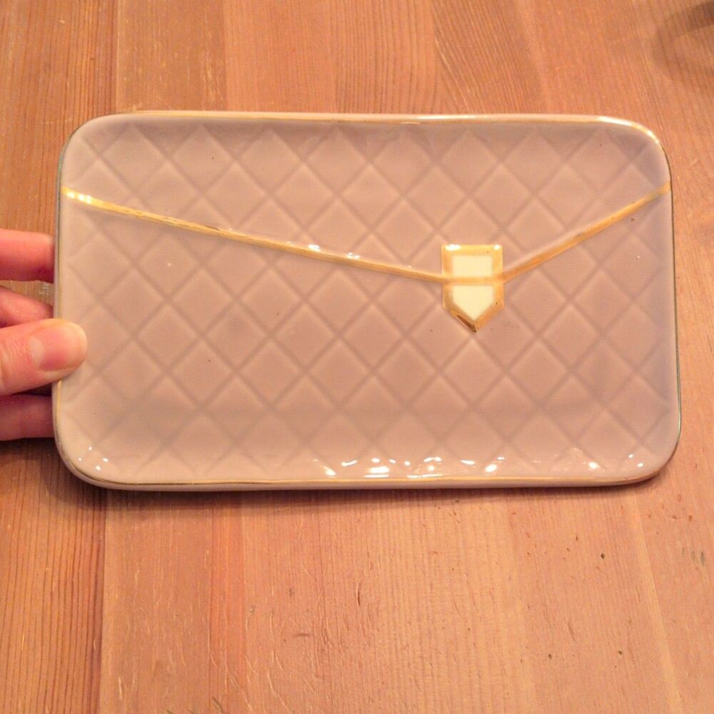 Zubebe Purse Shaped Coffee Set  Handbag Shaped Tray Plate, Purple Gold Clasp